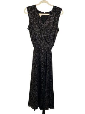 Talbots Silk Chiffon Maxi Dress Black beige Geometric print Sleeveless Size 12